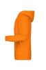 An orange men's hoodie displayed from the side, featuring a hood and long sleeves. The product has a logo.