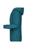 A teal men's hoodie with a hood and long sleeves, featuring a side view and a simple design.