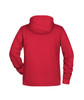A red men's hoodie featuring a hood and long sleeves, with a plain back design.