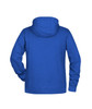 A blue men's hoodie featuring a hood and a simple design, with a back view showing the raglan sleeves.