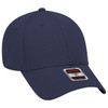 A navy 6 panel low profile baseball cap with a textured design and a logo label on the front.