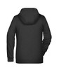 A black ladies zip hoodie with a hood, featuring long sleeves and a plain back design. It includes a logo.