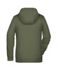 A ladies zip hoodie in a deep olive green colour, featuring a hood and long sleeves. It has a logo on the back.
