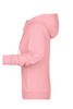 A pink ladies zip hoodie featuring a hood and long sleeves, with a side view showing a streamlined design.