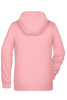 A pink ladies zip hoodie featuring a spacious hood and long sleeves, with a logo on the back.