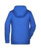 A blue ladies zip hoodie with a hood, featuring long sleeves and a casual design. Branding is present on the garment.