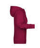 A ladies zip hoodie in a rich burgundy colour, featuring a hood and a logo on the front.
