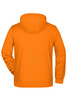 An orange men's zip hoodie with a hood, featuring a plain back design. The hoodie has a logo on it.