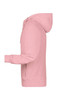 A pink men's zip hoodie featuring a hood and long sleeves. It has a logo on the front.