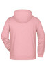 A pink men's zip hoodie with a hood and a relaxed fit, featuring a plain back design.