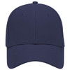 A navy blue 6 panel low profile baseball cap featuring a stitched brim and a logo on the front.