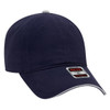 A navy blue low profile baseball cap featuring a branding label and a contrasting peak.