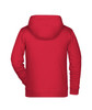 A red children's zip hoodie with a hood, featuring a solid back design. The fabric appears soft and suitable for casual wear.