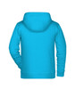 A turquoise children's zip hoodie featuring a hood and long sleeves, with a plain back.