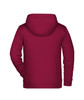 A maroon children's zip hoodie with a hood and long sleeves, featuring a plain back design.