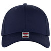 A navy blue low profile trucker cap with a mesh back and a small logo on the front.