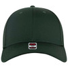 A dark green low profile trucker cap with a six-panel structure and a logo on the front.