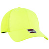 A bright yellow low profile trucker cap with a mesh back and an attached logo.