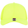 A bright yellow low-profile trucker cap with a mesh back and a branded label at the front.