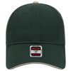 A dark green low profile baseball cap with a light-coloured brim and a logo on the front.