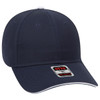 A navy blue 6 panel low profile baseball cap with a curved brim and a small branding label.