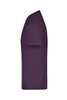 A purple T-shirt with a round neckline and short sleeves, featuring a logo on the front.