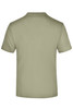 A khaki green T-shirt featuring a plain back design and a logo. Short sleeves and a round neckline are visible.