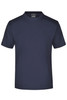 A navy blue round-neck t-shirt displayed on a plain background, featuring a brand logo on the label.