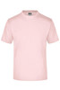 A light pink T-shirt with a round neck and short sleeves, featuring a logo on the label.