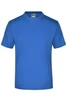A blue round-neck T-shirt in a plain design, featuring a label inside and no visible logos.