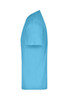 A light blue t-shirt in a side view, featuring short sleeves and a subtle logo.