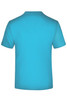 A two-toned blue t-shirt with a simple design and a logo on the back.