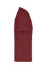 A burgundy T-shirt with short sleeves, featuring a logo or branding on the design.