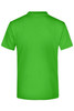 A green t-shirt with a plain back and a logo on the upper back.