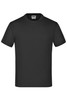 A black short-sleeved T-shirt featuring a simple design and a logo on the label.