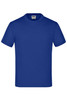 A blue T-shirt featuring a crew neck and short sleeves, with a label inside and a logo on the chest area.
