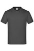 A grey T-shirt featuring a round neckline and short sleeves, with a label inside and a logo.