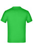 A green T-shirt with short sleeves and a simple design, featuring a logo on the back.