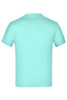 A mint green short-sleeved t-shirt with a plain back and a logo branding.
