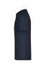 A navy blue T-shirt featuring a crew neck and short sleeves, with a logo on the side.