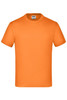An orange Junior Basic-T shirt with a round neck and short sleeves, featuring a logo on the label.