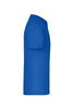 A blue T-shirt displayed from the side, featuring short sleeves and a smooth design. It has a logo on it.