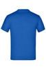 A blue Junior Basic-T t-shirt featuring a plain back and a logo on the neck area.
