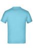 A blue Junior Basic-T shirt, featuring a simple design and a logo on the back.