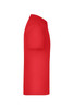 A red T-shirt featuring a simple design and a logo on the front. It has short sleeves and a round neckline.