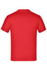 A red Junior Basic-T shirt displayed from the back, featuring a simple design and a logo.