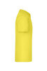 A yellow T-shirt displayed from the side, featuring short sleeves and a simple design. It has a logo on it.