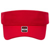 A red sun visor with a wide brim and a performance label on the front. It features a mesh design for ventilation.