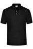 A black polo shirt with a collar, short sleeves, and a branded label on the inside.