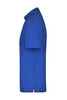 A blue polo shirt featuring short sleeves and a collar, with a logo on the chest.
